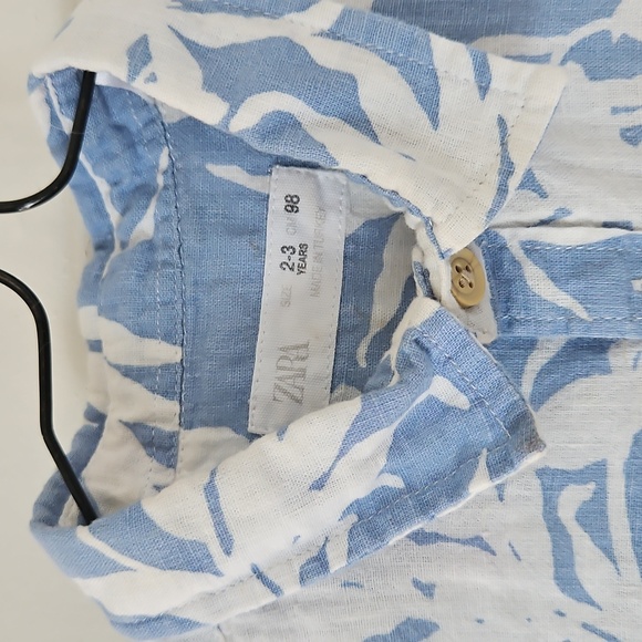 Zara Kids Cotton Linen Blend Floral Button Down Shirt - Picture 3 of 5